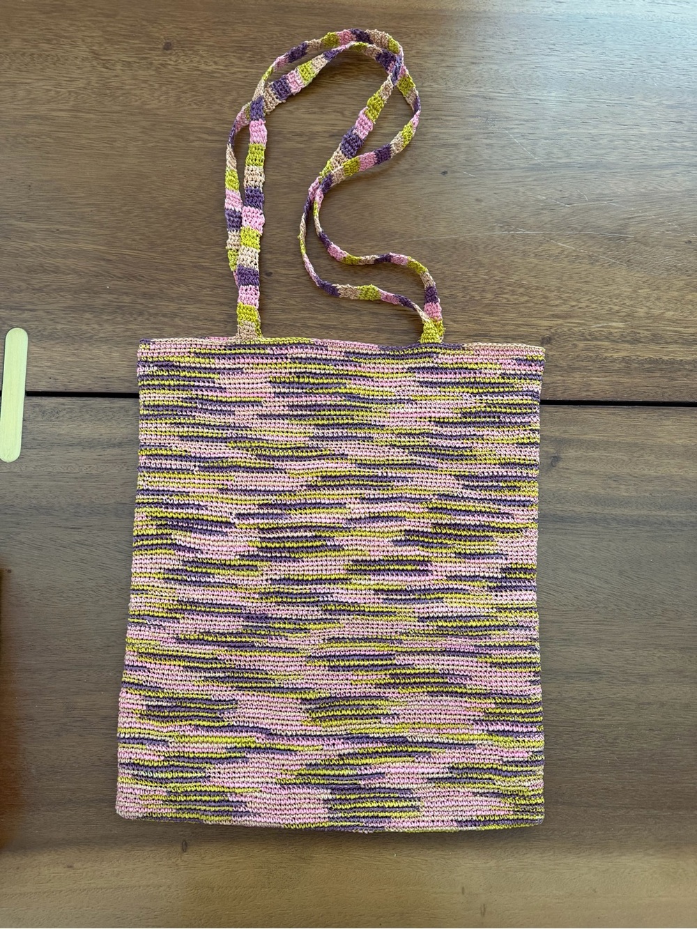 Handwoven Pink Multi-Stripe Crochet Tote